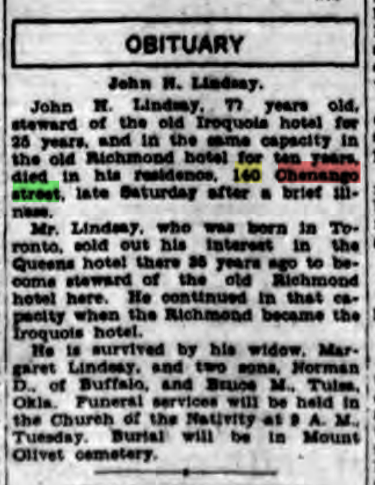 Lindsay Buffalo NY Evening News 1927